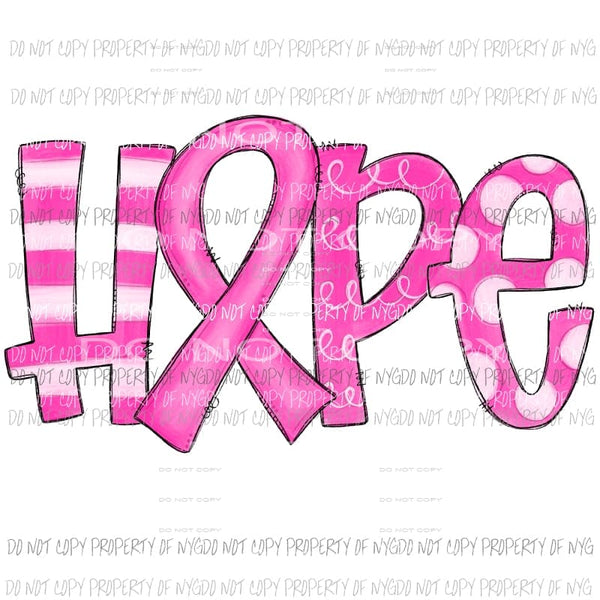 HOPE pink Breast Cancer awareness ribbon # 1 Sublimation transfers Heat Transfer