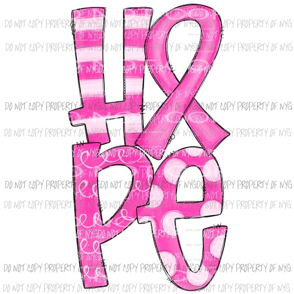 HOPE pink Breast Cancer awareness ribbon stacked # 2 Sublimation transfers Heat Transfer
