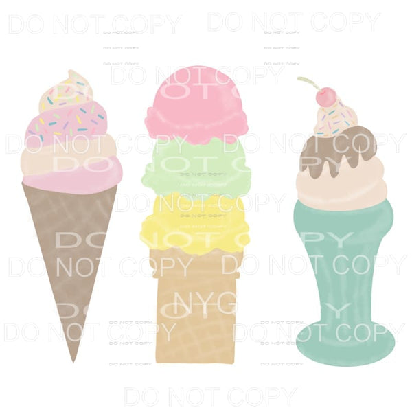 Ice Cream Cone Sundae Trio Sublimation transfers - Heat 