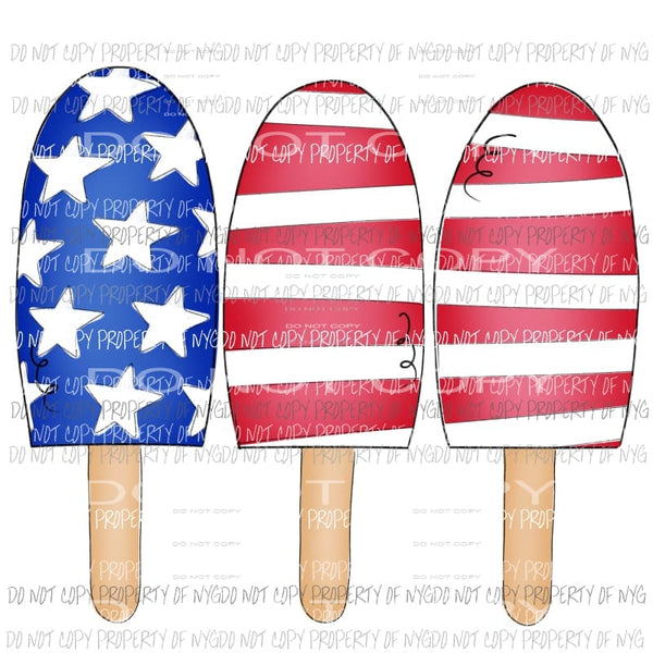 Ice Cream Trio American Flag red white blue Sublimation transfers Heat Transfer