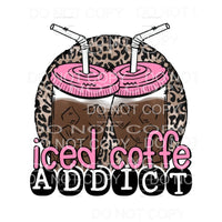 Iced Coffee Addict Pink Leopard Circle Sublimation transfers