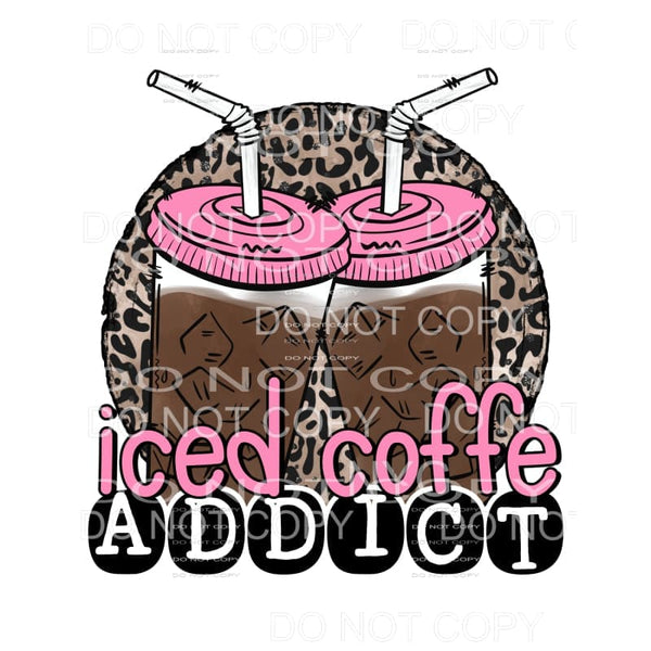 Iced Coffee Addict Pink Leopard Circle Sublimation transfers
