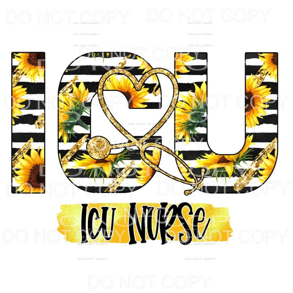 ICU Nurse Stethoscope Sunflowers Black Stripes Sublimation 