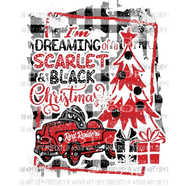 Im Dreaming of a Scarlet Black Christmas Texas Tech Red Raiders pedal car buffalo plaid frame Sublimation transfers Heat Transfer