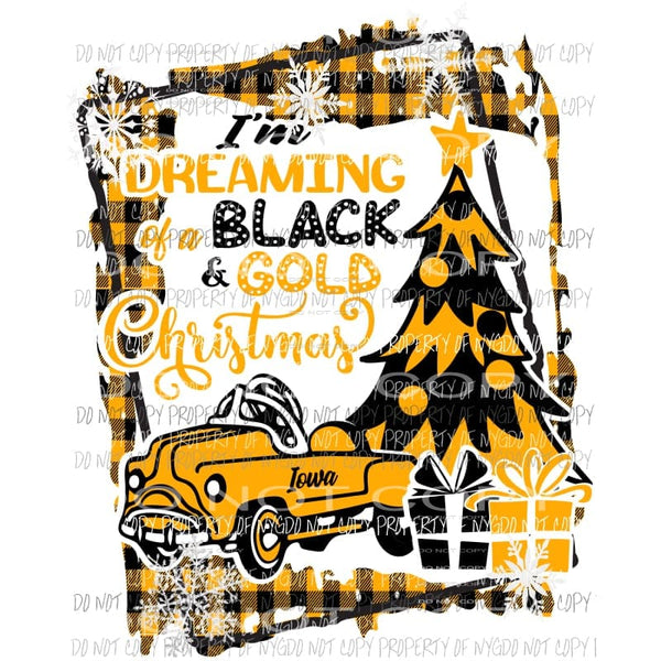 Im Dreaming of an Black Gold Christmas Iowa pedal car buffalo plaid frame Sublimation transfers Heat Transfer