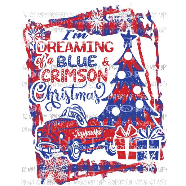 Im Dreaming of an Blue Crimson Christmas Kansas Jayhawks pedal car Sublimation transfers Heat Transfer