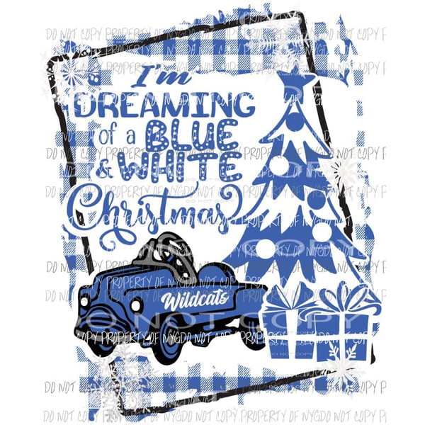 Im Dreaming of an Blue White Christmas Kentucky Wildcats pedal car buffalo plaid frame Sublimation transfers Heat Transfer