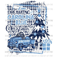 Im Dreaming of an Carolina Blue Christmas NC North pedal car buffalo plaid frame Sublimation transfers Heat Transfer
