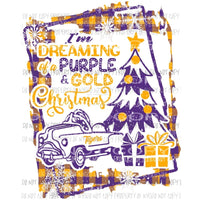 Im Dreaming of an Purple Gold Christmas LSU Tigers pedal car buffalo plaid frame Sublimation transfers Heat Transfer