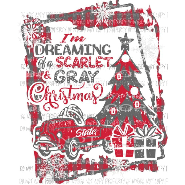 Im Dreaming of an Scarlet Grey Christmas Ohio State pedal car buffalo plaid frame Sublimation transfers Heat Transfer