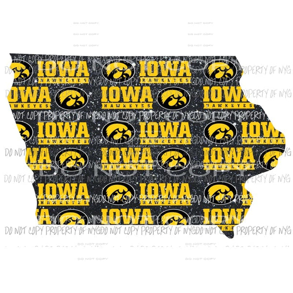 Iowa Hawkeyes state outline blue yellow Sublimation transfers Heat Transfer