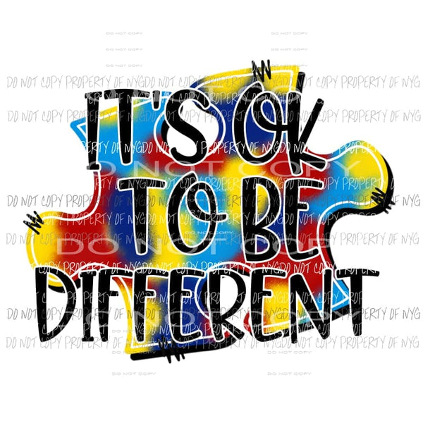 It’s Ok To Be Different autism puzzle piece Sublimation transfers Heat Transfer