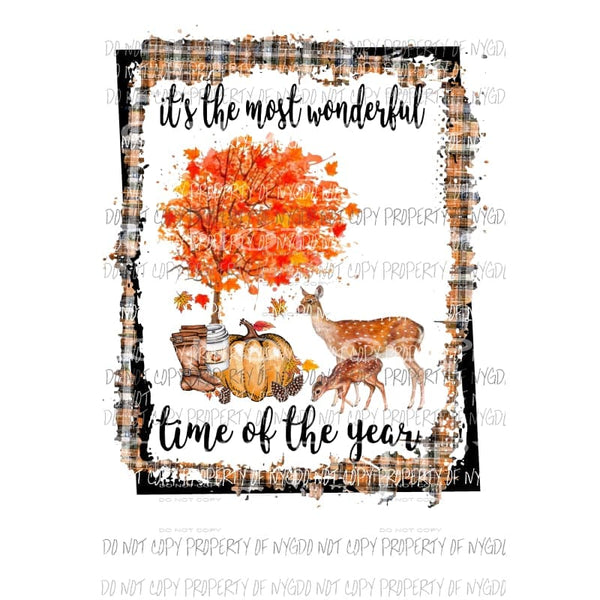 Its the most wonderful time of the year Fall Deer 3 framed Sublimation transfers Heat Transfer