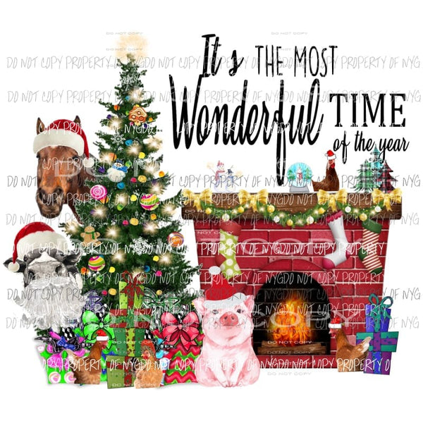Its the most wonderful time of the year Pig cow chickens Horse Santa Sublimation transfers Heat Transfer