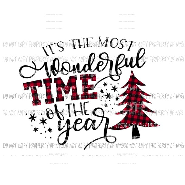 Its The Most Wonderful Time of the Year red plaid tree Sublimation transfers Heat Transfer
