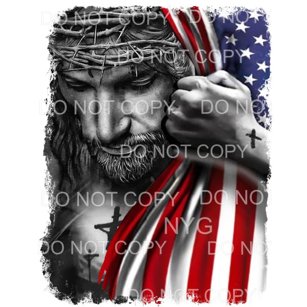 Jesus American Flag USA Crosses Distressed Edges #1078 