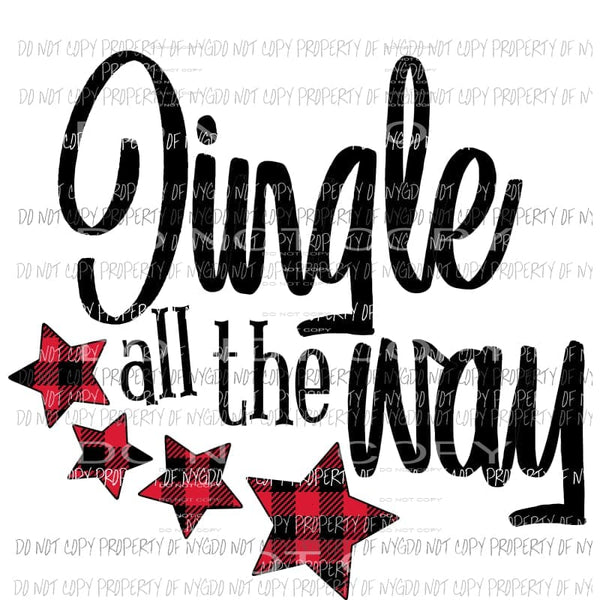 Jingle All The Way Red Buffalo Plaid Stars Sublimation transfers Heat Transfer