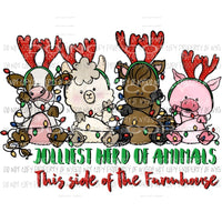Jolliest Herd Of Animals farm Christmas cow sheep horse pig Sublimation transfers Heat Transfer