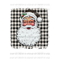 Jolly Santa Black Plaid background Leopard Hat Sublimation transfers Heat Transfer