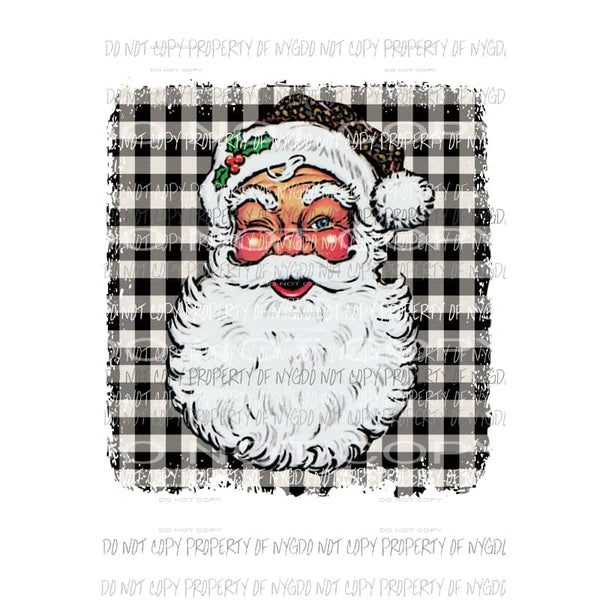 Jolly Santa Black Plaid background Leopard Hat Sublimation transfers Heat Transfer