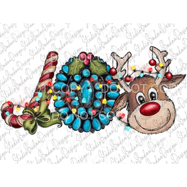 JOY Candy Cane Blue Wreath Reindeer Christmas Lights #378 