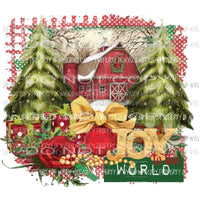 Joy To The World barn tree ornaments roses Sublimation transfers Heat Transfer
