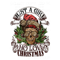 Just A Girl Who Loves Christmas Skull Messy Bun Leopard 