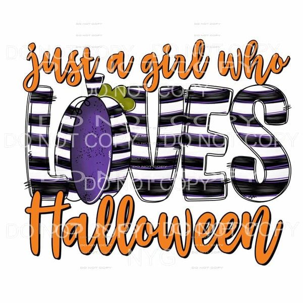 Just A Girl Who Loves Halloween Orange Black Purple Stripes 
