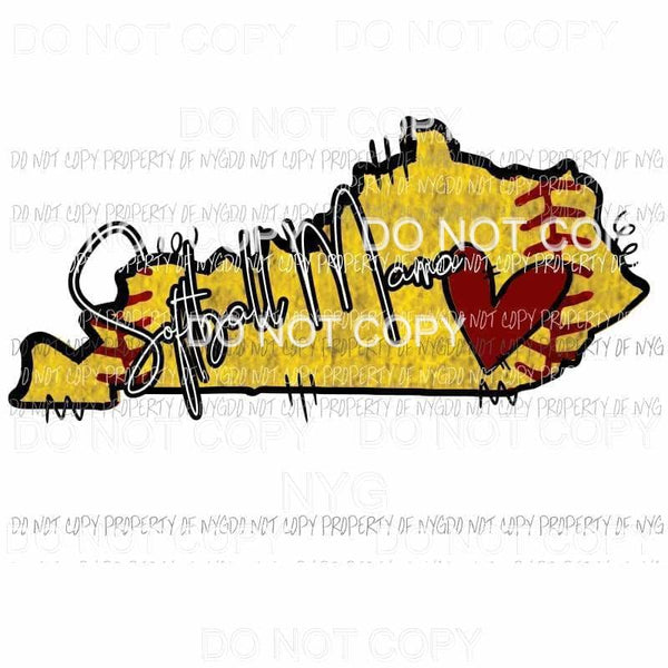 Kentucky Softball Mama state outline red heart Sublimation transfers Heat Transfer