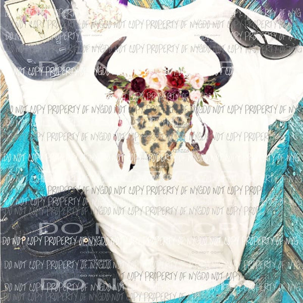 leopard bullskull with feathers sublimation transfer Heat Transfer