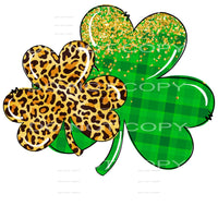 Leopard Green Plaid Clovers Gold Glitter St Patricks Day 