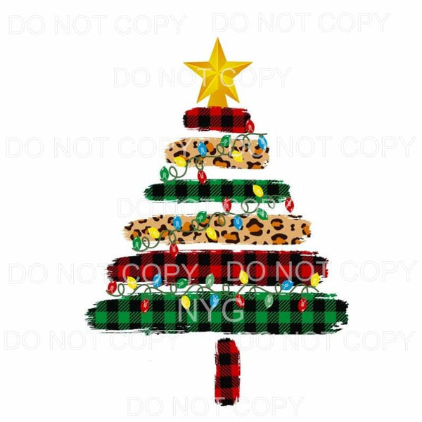 Leopard Green Red Plaid Christmas Tree Sublimation transfers