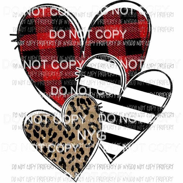 Leopard Plaid Stripes Heart Trio Sublimation transfers Heat Transfer