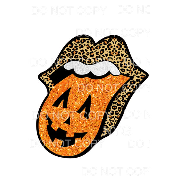 Leopard Rolling Stones Lips Orange Jack O Lantern Halloween 