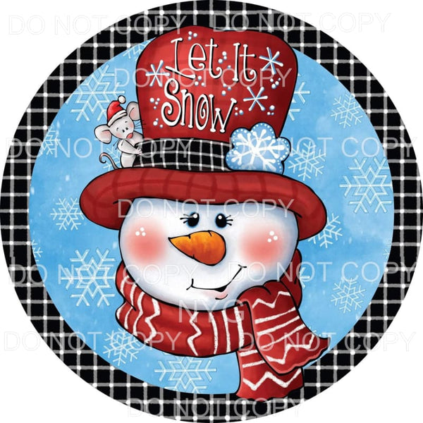 Let It Snow Snowman Vintage Mouse Blue Snowflakes Black 
