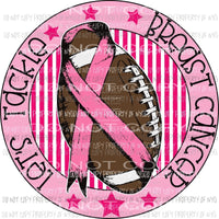 Lets Tackle Breast Cancer football wrapped with pink ribbon Sublimation transfers Heat Transfer