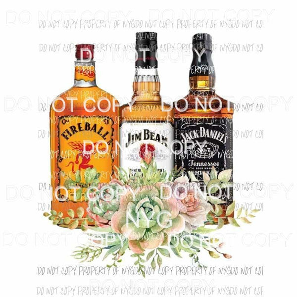 Liquor Bottles fireball Jim beam jack daniels flowers Sublimation transfers Heat Transfer