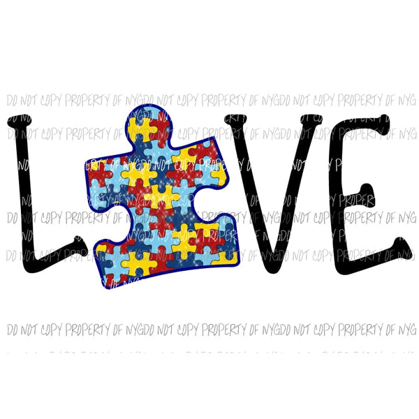Love Autism puzzle piece Sublimation transfers Heat Transfer
