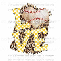 Love Baseball yellow leopard Sublimation transfers Heat Transfer