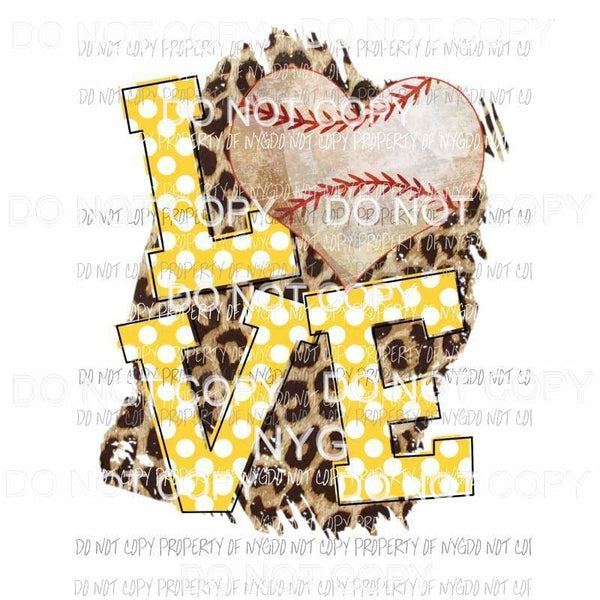 Love Baseball yellow leopard Sublimation transfers Heat Transfer