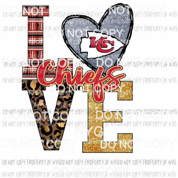 LOVE Chiefs stacked plaid leopard gold KC Kansas City Sublimation transfers Heat Transfer