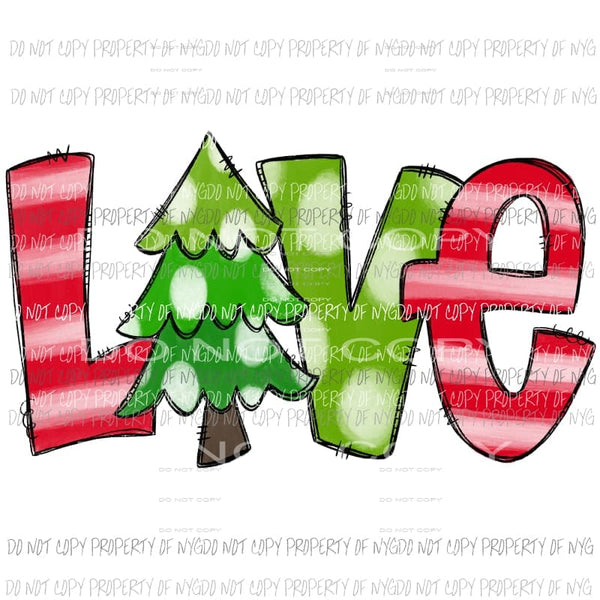 LOVE Christmas tree red green Sublimation transfers Heat Transfer