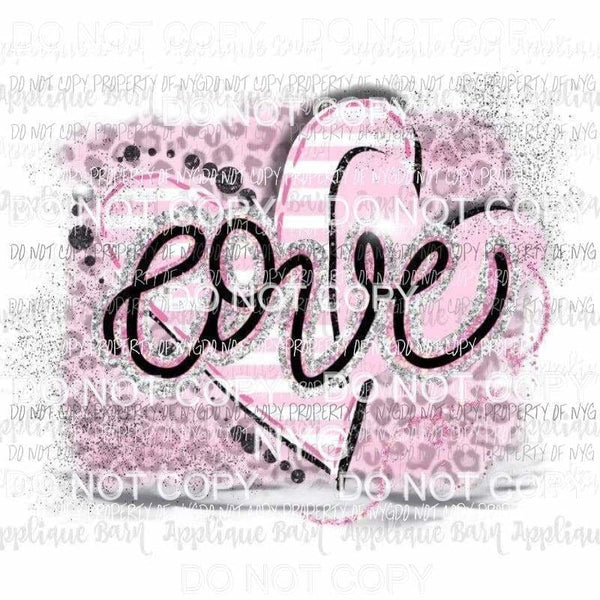 LOVE cursive heart pink leopard Sublimation transfers Heat Transfer