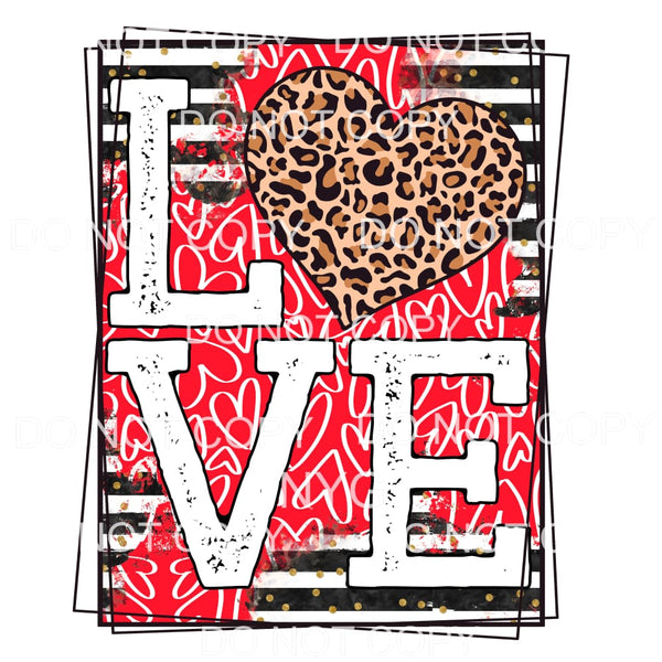 Love Distressed Black Stripes Red Leopard Heart Framed 
