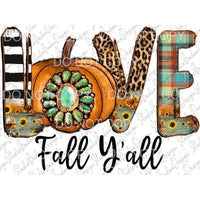 Love Fall Y’all Pumpkin Turquoise Stripes Plaid Leopard 