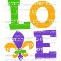 LOVE fleur #1 green orange purple Mardi Gras Sublimation transfers Heat Transfer