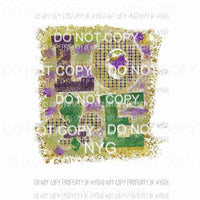 LOVE fleur #3 green purple plaid gold distressed background Mardi Gras Sublimation transfers Heat Transfer
