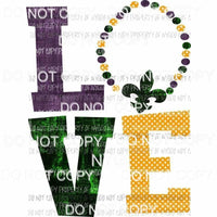 LOVE mardi gras #2 stacked fleur de lis beads dark purple polka dots pattern Sublimation transfers Heat Transfer