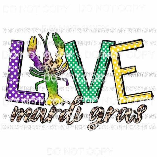 Love Mardi Gras leopard crawfish Sublimation transfers Heat Transfer