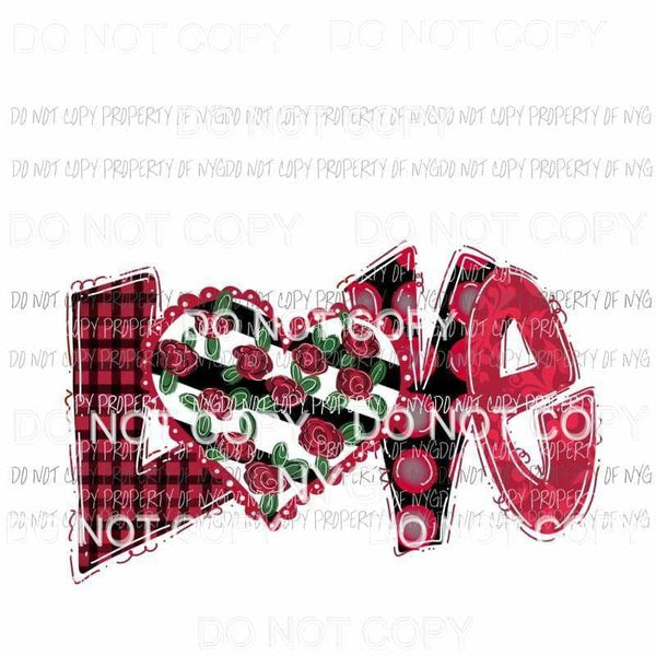 LOVE roses heart Sublimation transfers Heat Transfer